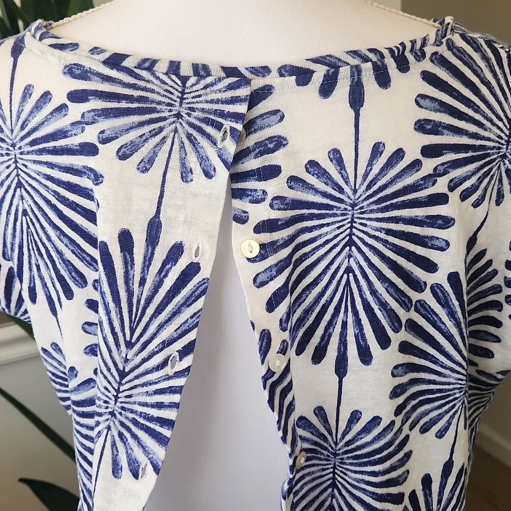 Joie 100% Linen Blouse Cap Sleeve Coastal White Blue L - Picture 13 of 16